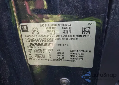 2012 Chevrolet Traverse 1Lt z USA, uszkodzony, nr VIN 1GNKRGED3CJ202677